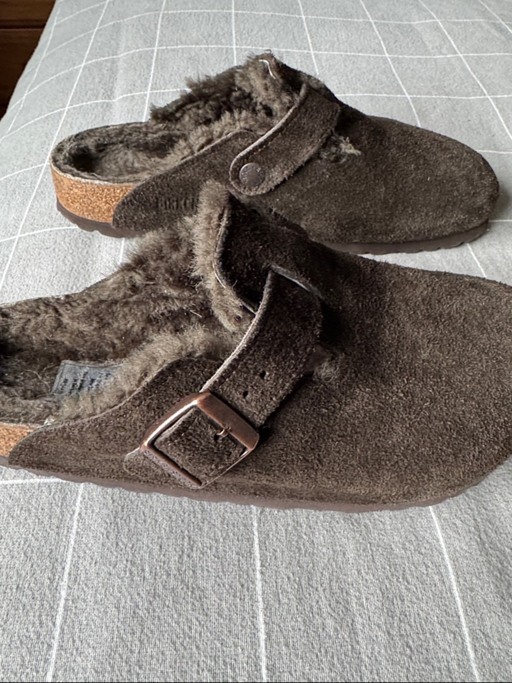 Birkenstock shearling Lined Brown Suede Boston Clogs - Picture 4 of 10